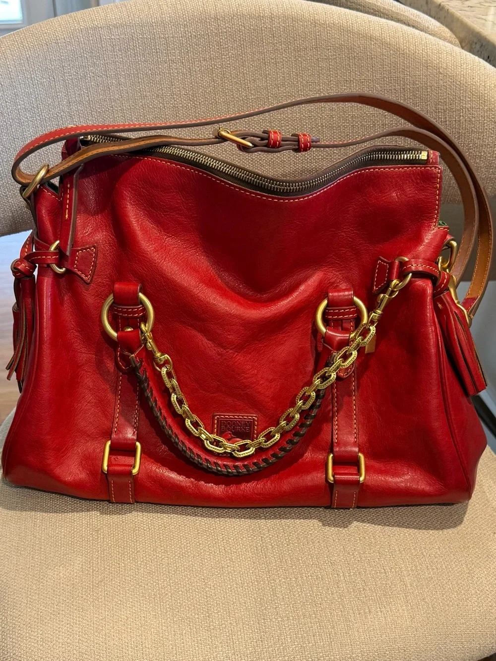 Dooney & Bourke Florentine Satchel Large Handbag Bright Red Leather